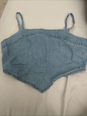 Forever 21 Light Blue Denim Smocked Handkerchief Crop Top